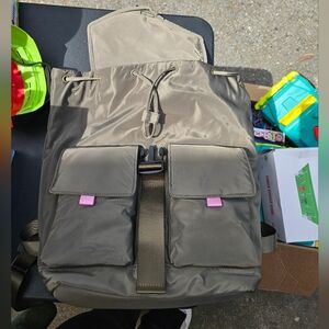 Trendy Gray Backpack with Pink Details